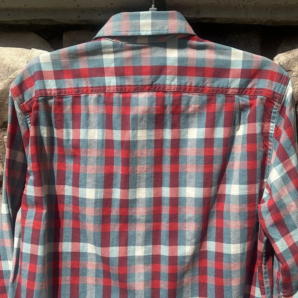 J. Crew Men’s Flannel Heavyweight Red Blue Button Down Sz Medium Preppy NWT